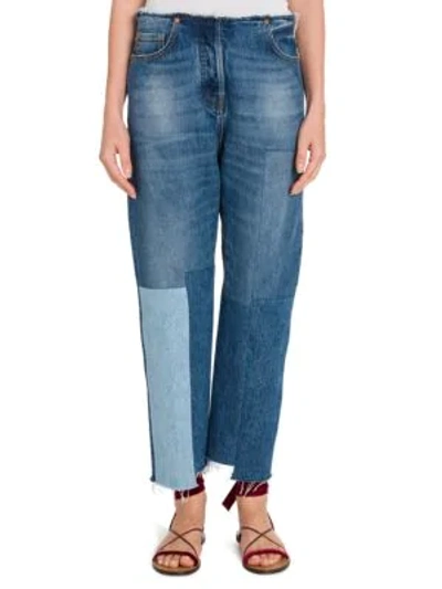Valentino Cropped Patchwork Jeans In Denim