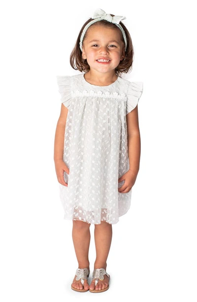 Popatu Babies' Floral Embroidered Mesh Overlay Dress In Ivory