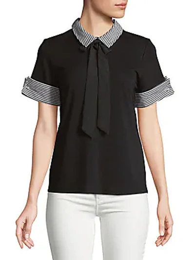 Karl Lagerfeld Faux Pearl-embellished Collared Top In Black