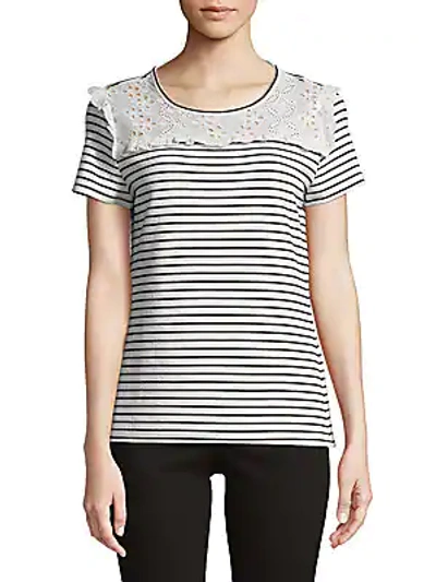 Karl Lagerfeld Stripe Roundneck Tee In White-black