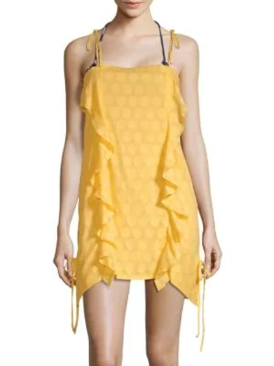 Vix By Paula Hermanny Solid Ruffle Short Coverup In Yellow