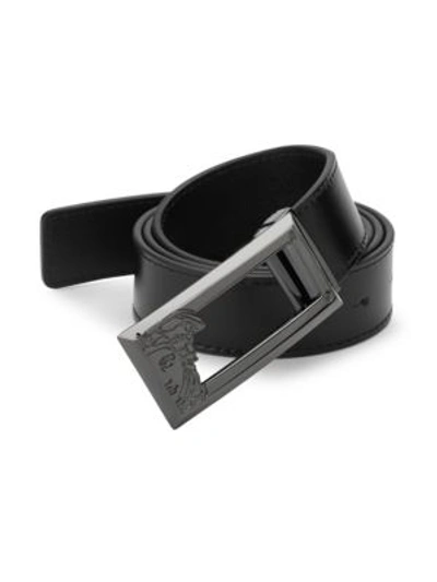 Versace Logo Leather Belt In Black