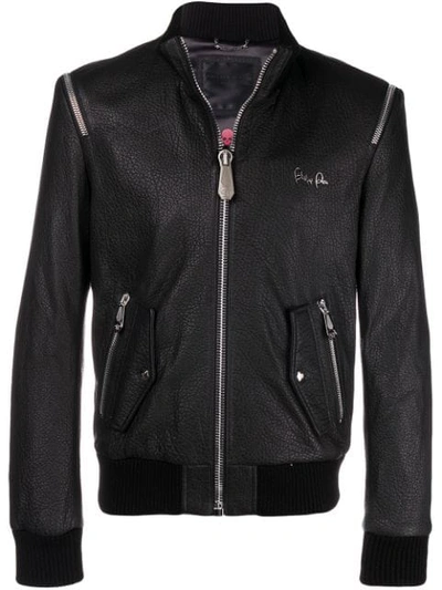 Philipp Plein Shoulder Zip Leather Jacket - Black
