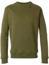 Ami Alexandre Mattiussi Crew Neck Sweatshirt With Red Ami De Coeur Embroidery In Green