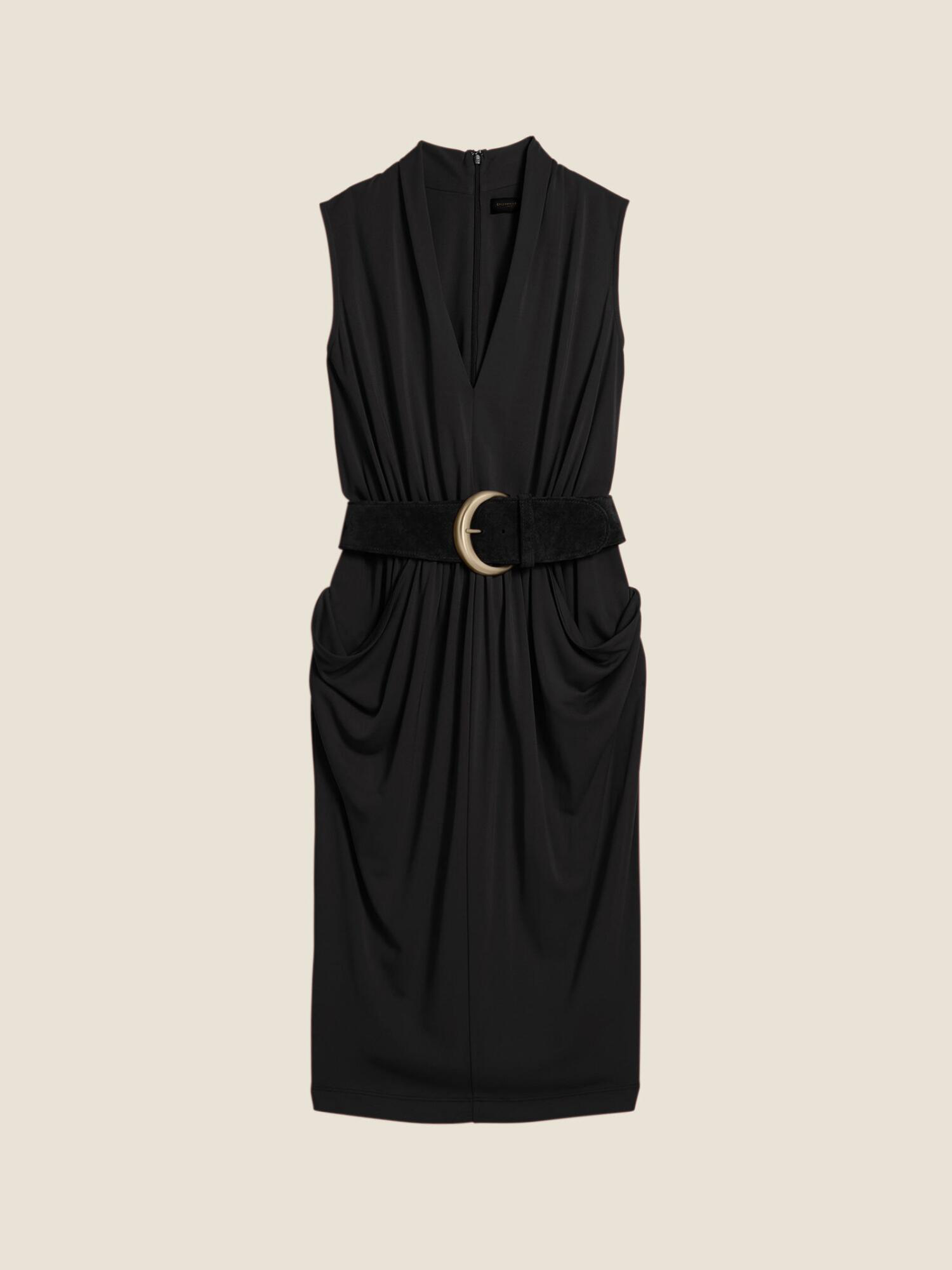 Donna Karan Draped Dress With Belt In Black Modesens