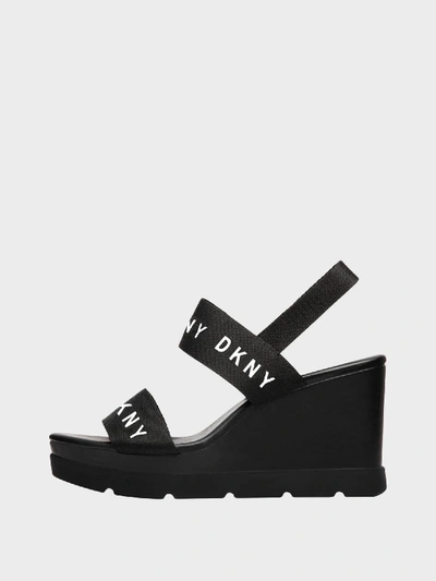 Donna Karan Cati Logo Wedge Sandal In Black