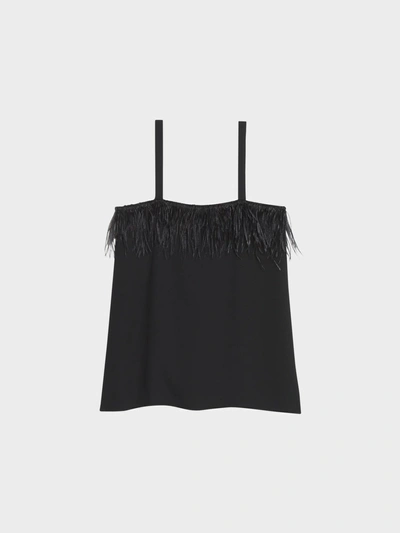 Donna Karan Feather Trim Camisole In Black