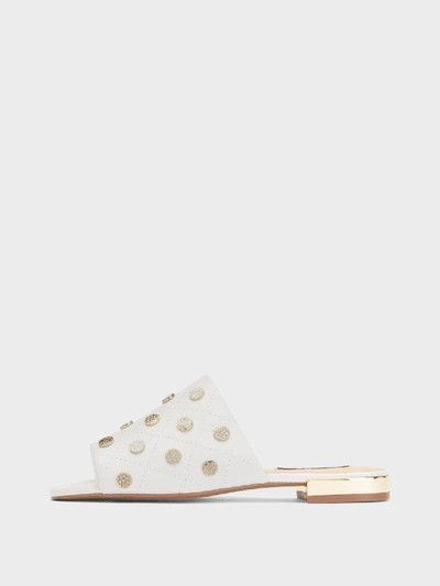 Donna Karan Roy Leather Sandal With Studs In Ivory