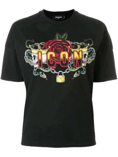 Dsquared2 D Squared Tshirt Roses In Black