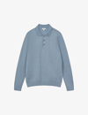 Reiss Sharp - Blue Melange Long Sleeve Polo Shirt, M