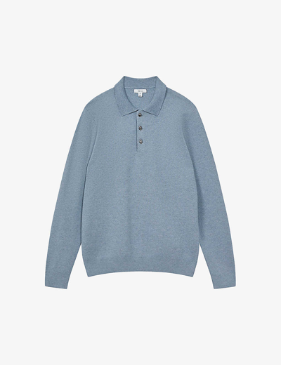 Reiss Sharp - Blue Melange Long Sleeve Polo Shirt, S