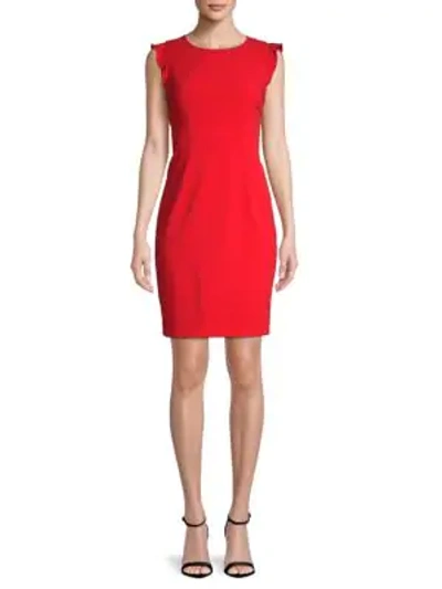 Tahari Stefana Cap-sleeve Sheath Dress In Glossy Red