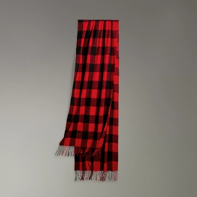 Burberry Oversized Gingham Cashmere Wool Scarf In Bright Red