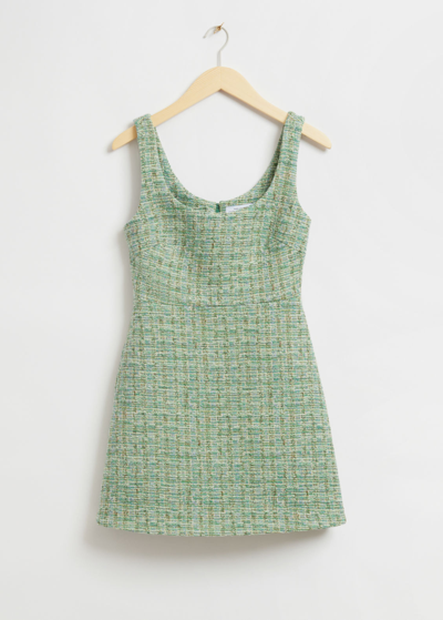 Other Stories Tweed A-line Mini Dress In Green