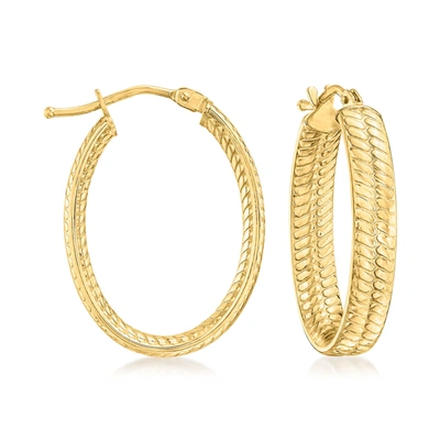 Ross-simons Italian 18kt Yellow Gold Textured And Polished Hoop Earrings