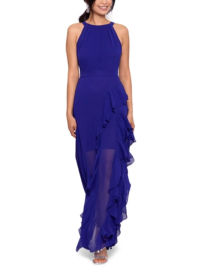 B & A By Betsy And Adam Womens Halter Maxi Evening Dress In Blue
