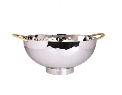 Classic Touch Decor Stainless Steel Salad Bowl With Mosaic Handles - 12.5"w X 10"l X 5.2"h