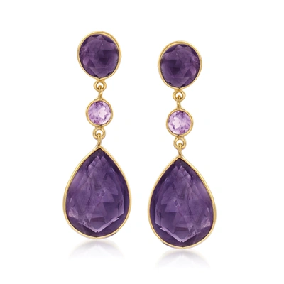 Ross-simons Amethyst Drop Earrings In 18kt Gold Over Sterling In Purple