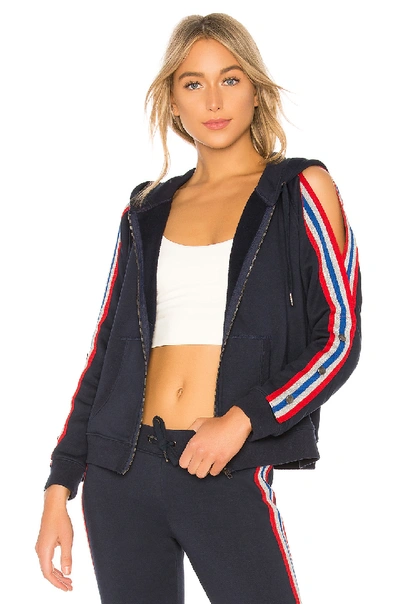 Pam & Gela Cold Shoulder Hoodie With Sport Stripes In Navy