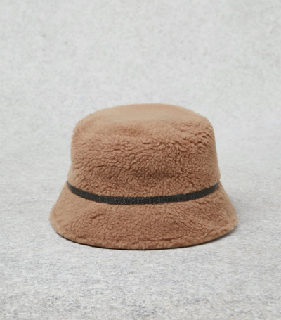 Brunello Cucinelli Wool-blend Shearling Bucket Hat In Light Brown