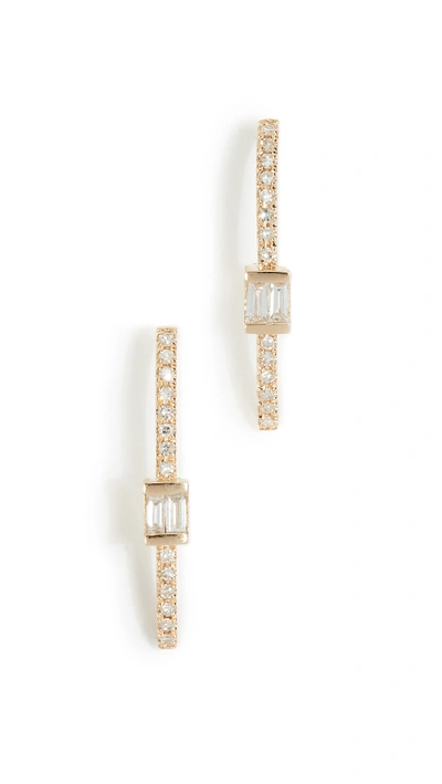 Shay 18k Baguette Bar Hook Stud Earrings In White Diamond