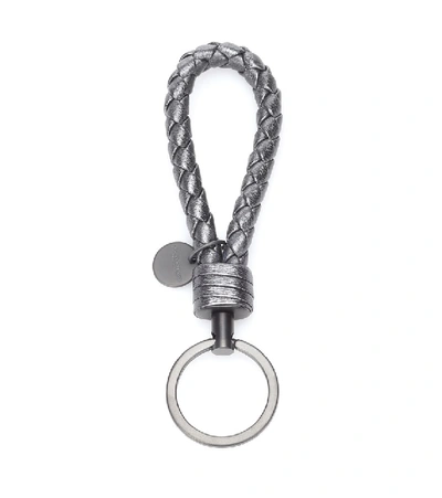 Bottega Veneta Intrecciato Leather Keychain In Silver