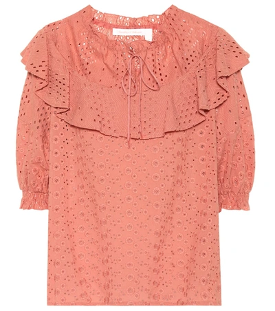 See By Chloé Cotton Eyelet Top In Pink