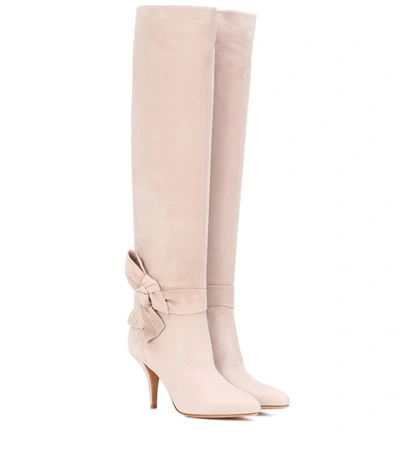 Valentino Garavani Knee-high Suede Boots In Beige