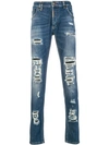 Philipp Plein Ripped Super Straight Cut Jeans - Blue