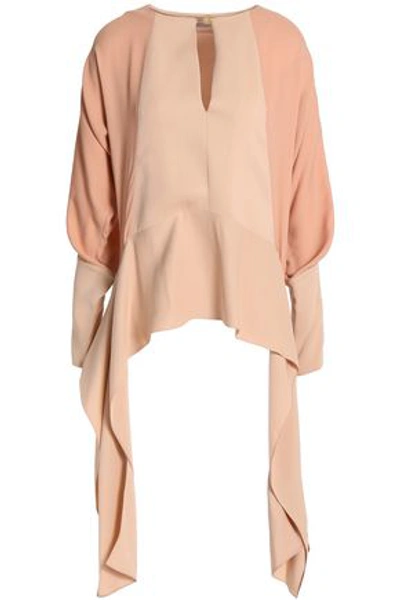 Lanvin Woman Draped Two-tone Crepe De Chine Blouse Blush