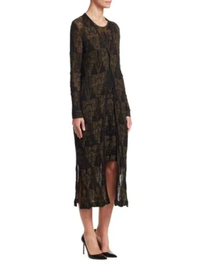 Akris Button-front Fruits Of Vienna Metallic Jacquard Long Cardigan W/ Side Slits In Gold