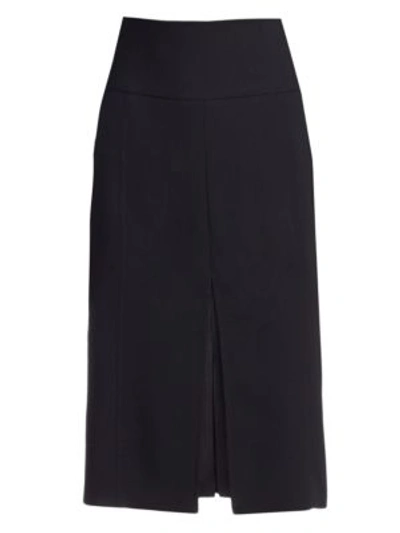 Akris High-waist A-line Leather-slit Wool Skirt In Black Paper
