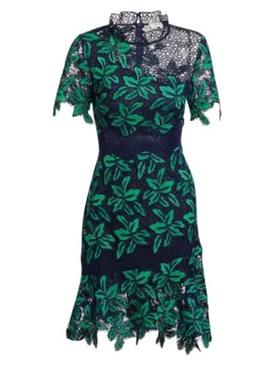 Sea Mosaic Floral Crochet Dress In Green Navy | ModeSens