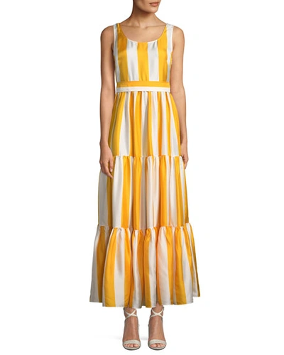 Double J Scoop-neck Sleeveless Striped Silk Maxi Dress In Yellow/white