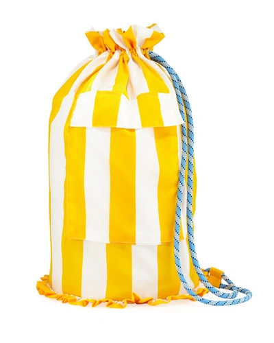 Double J Pellicano Striped Silk Backpack In Yellow/white