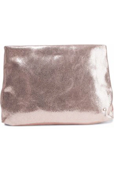 Halston Heritage Woman Metallic Cracked-leather Pouch Rose Gold
