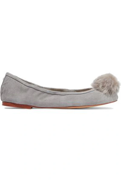 Sam Edelman Woman Farina Faux Fur-embellished Suede Ballet Flats Gray