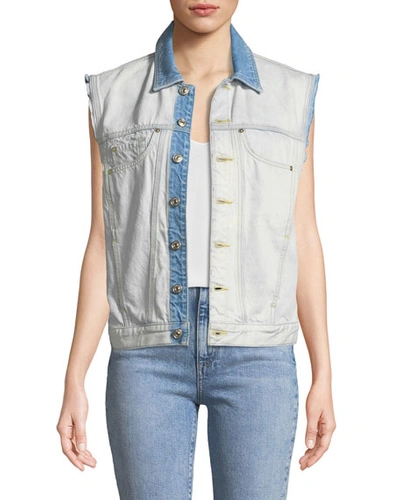7 For All Mankind Oversize Button-front Denim Vest In White