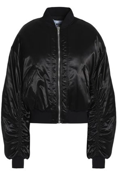 Msgm Woman Ruched Shell Bomber Jacket Black