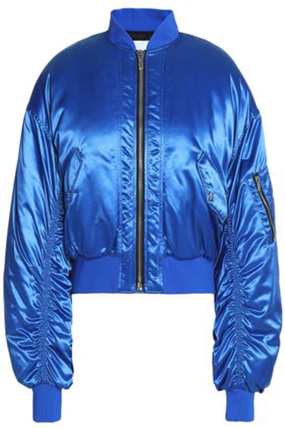 Msgm Woman Ruched Shell Bomber Jacket Bright Blue