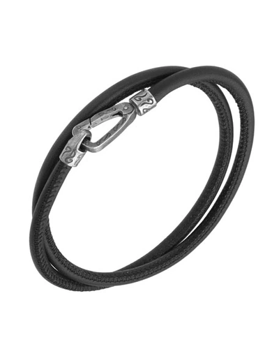 Marco Dal Maso Men's Leather Double-wrap Bracelet, Black