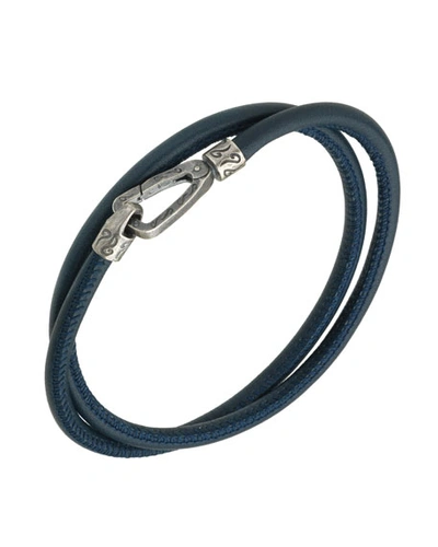 Marco Dal Maso Men's Leather Double-wrap Bracelet, Blue