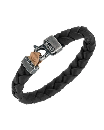 Marco Dal Maso Men's Woven Leather Bracelet W/ Rose Gold-plated Clasp, Black