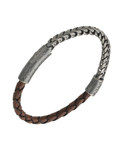 Marco Dal Maso Men's Sterling Silver & Leather Bracelet With Push-lock, Brown