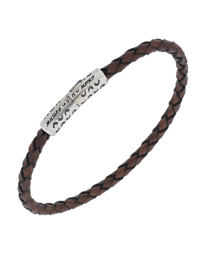 Marco Dal Maso Men's Thin Woven Leather Bracelet, Brown