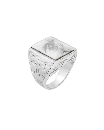 Marco Dal Maso Men's Square Silver Ring With White Howlite
