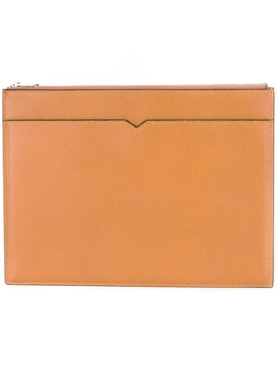 Valextra Grain Leather Document Holder In Brown