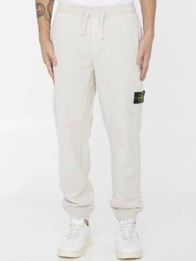 Stone Island Compass Patch Cotton Track Pants In White