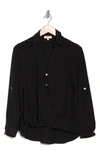 Chenault Surplice Long Sleeve Wrap Top In Black