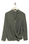 Chenault Surplice Long Sleeve Wrap Top In Dark Olive